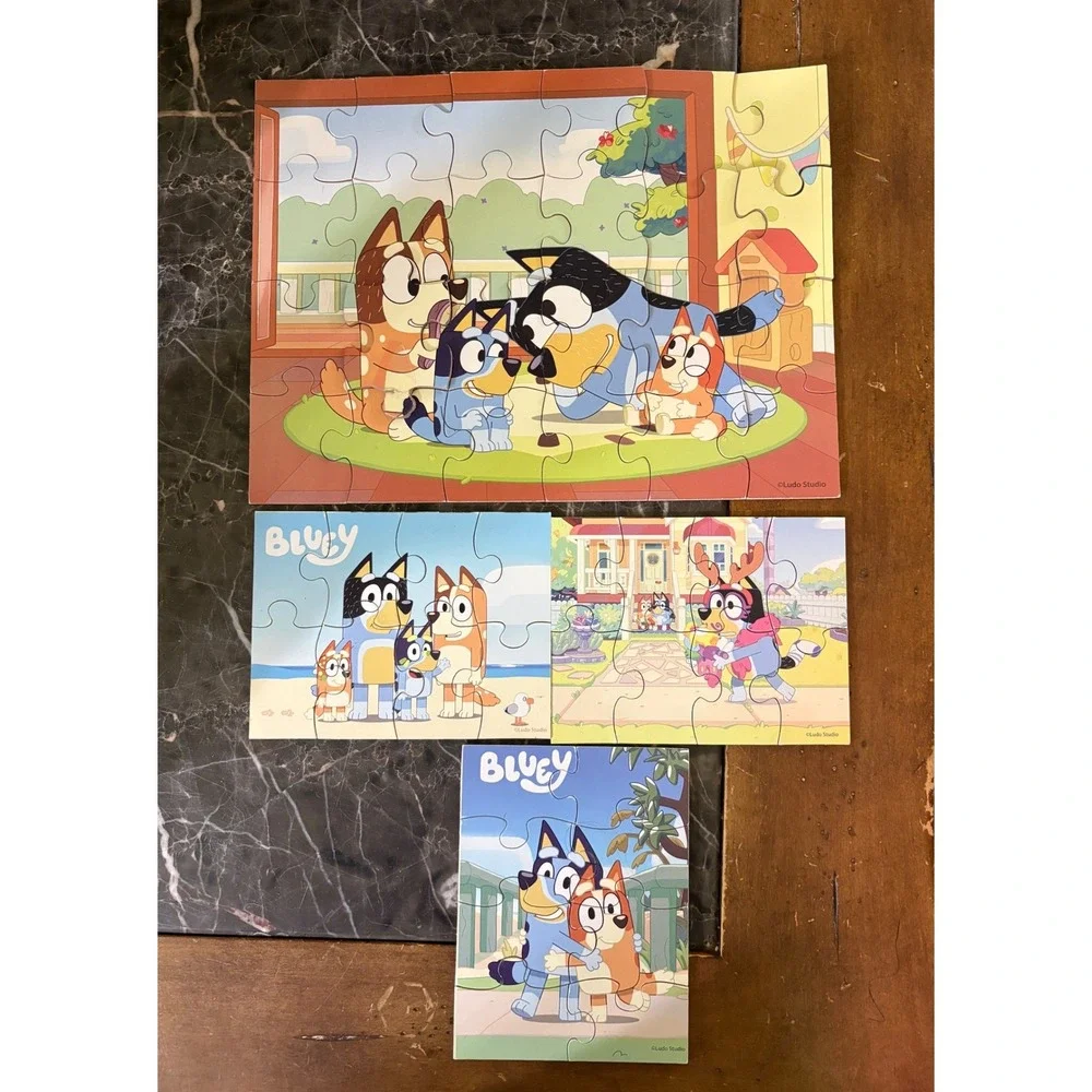 Bluey Heeler Puzzle Lot Metal Tin Lunch Box +3 Mini Puzzles+ 5-12x12 Puzzles EUC